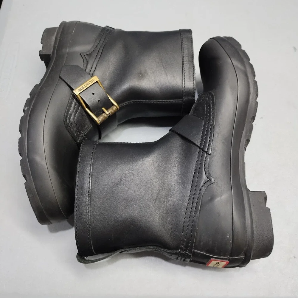 Hunter Original Short Biker Boots Womens US 8M Black Waterproof Buckle Detail